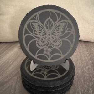 Slate Coaster - Butterfly with single flower