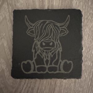 Slate Coaster - Sitting Highland Cow Design