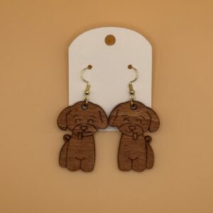 Lightweight Wood Puppy Dog Tongue Out Earrings
