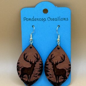 Lightweight Wood Engraved Elk Earrings