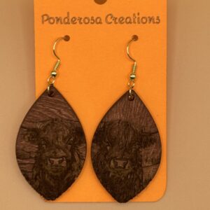 Lightweight Wood Engraved Highland Cow Earrings