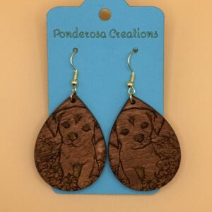 Lightweight Wood Engraved Puppy Dog and Flowers