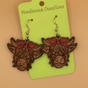 Lightweight Wood Engraved Highland Cow cut-out with Bow